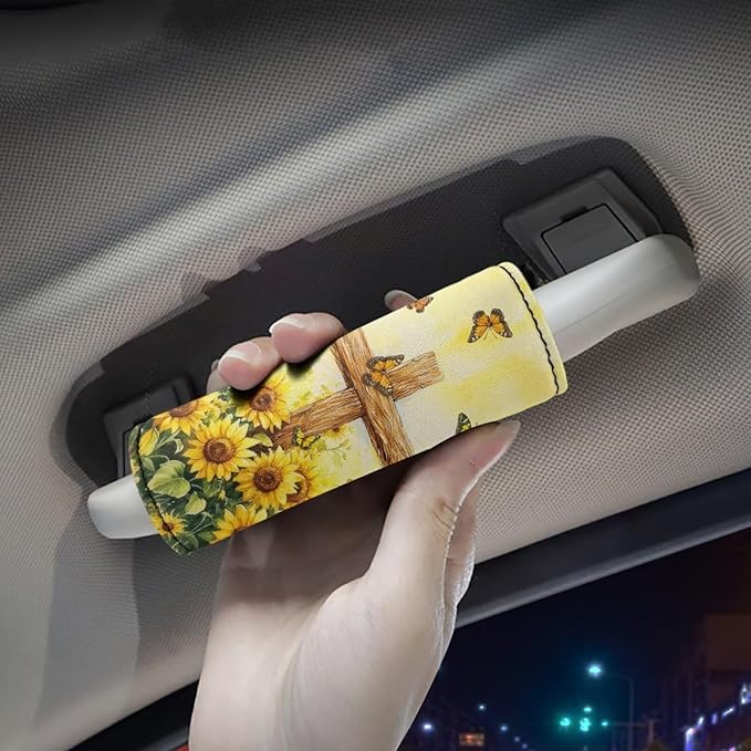BIGCARJOB Sunflower Cross Print Luggage Handle Cover 2 Pcs Suitcase Identifier Protective Cover Trolley Case Grip Travel Luggage Handle Wrap Luggage Accessories