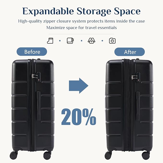 NEWBULIG 28 Inch Carry on Luggage, Lightweight Expandable Rolling Suit Case with TSA Lock, Hard Shell ABS Suitcase with Double Spinner Wheels, Black