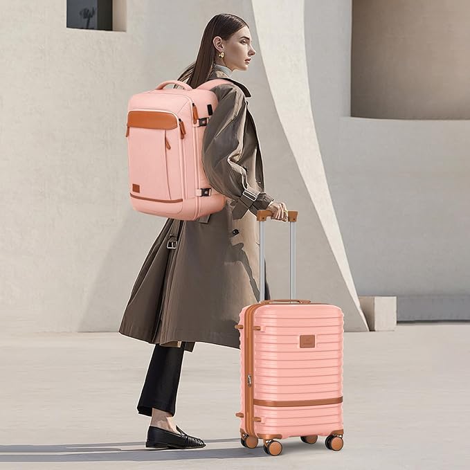 Joyway Expandable Luggage Sets 5 Piece, Lightweight Hard Shell Travel Suitcase Set with Spinner Wheels and TSA Lock (5 piece set，Pink)