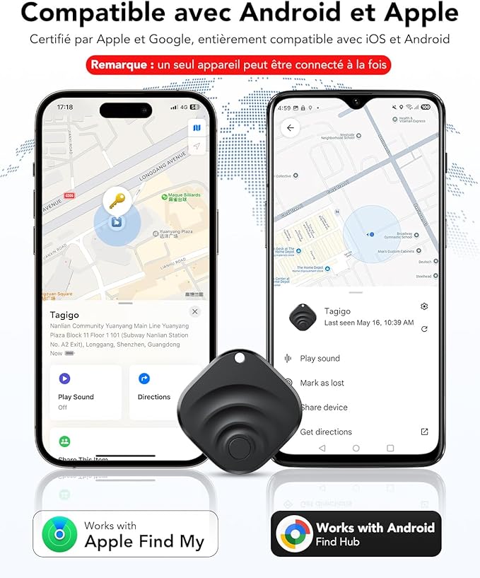 2026 Air Tracker Tags Item Locator for Android & iOS Bluetooth Tracker Smart Tags Compatible with Apple Find My (iOS) & Google's Find Hub(Android) for Keys, Luggage, Wallet, Vehicles (4 Pack Black)
