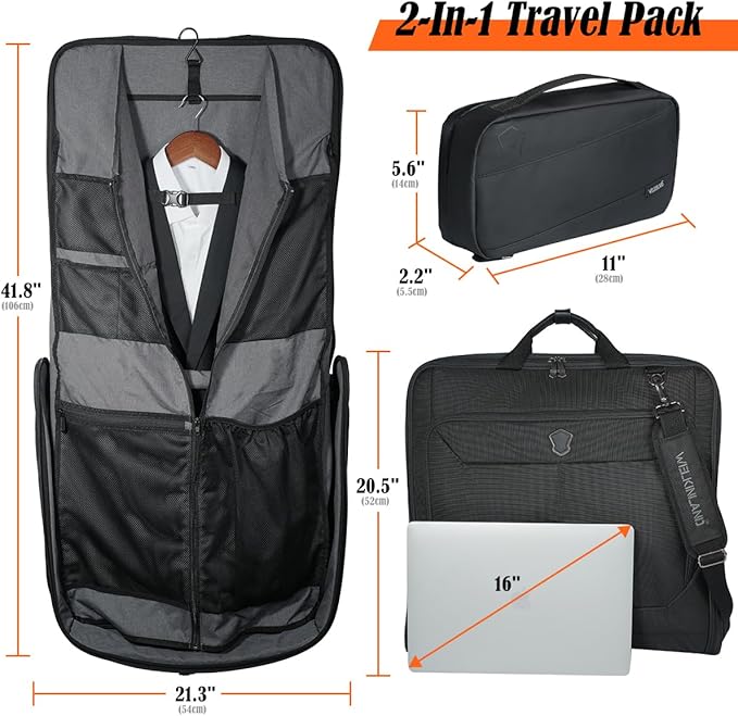 WELKINLAND 3-Suits Garment Bag for Travel with Toiletry Bag, 30L-Large Suit Carry On Garments Bag for Travels, 15-Pockets Suits Holder Travel Bags, Wrinkle-Free Suit and Dress Garment Bag for Travels