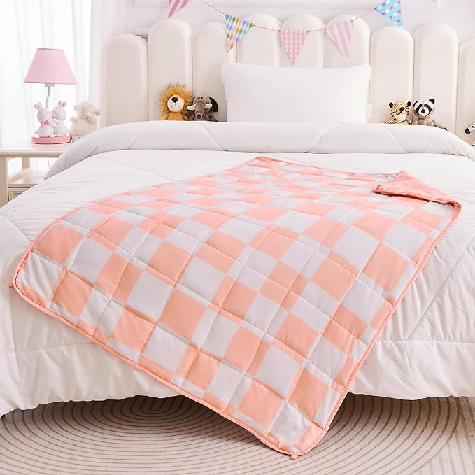 yescool Pink Checkered Weighted Blanket 10 Pounds Plaid Weighted Throw Blanket, Twin Heavy Blanket for Sleeping, Tartan Bed Throw Blanket Gifts for 80-110lbs, 48"x72"