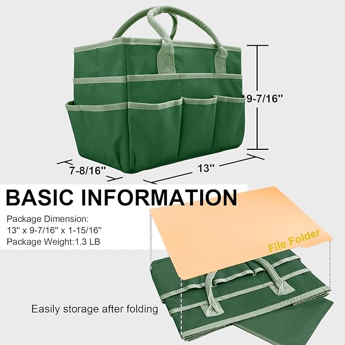 Cupohus Art Organizer Craft Storage Tote Bag with Pockets and Handles, Oxford Fabric Carrying Caddy for Teacher, Officer, Artist, Traveler, and more –Green
