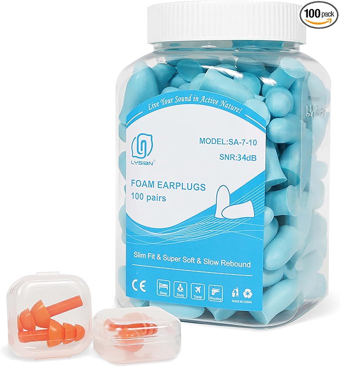 LYSIAN Slim Fit Foam Ear Plugs for Sleeping Women, Kids Small-100 Pairs, 35dB SNR Noise Reduction Earplugs Disposable for Sleep, Snoring, Work, Shooting Loud Noise, Lake Blue