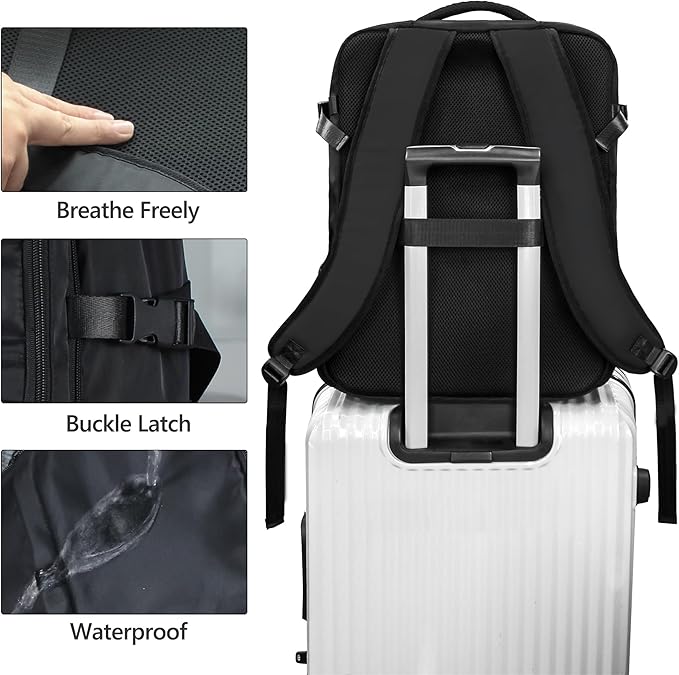 SUOCO Travel Backpack with Vacuum Bag, 60L Seal Compression Air Vac Back Pack with Travel Pump, Carry On Suitcase Luggage Flight Approved for Men Women Personal Item, Black | Seal Compression, Travel Pump, Carry On Suitcase, Luggage, Flight Approved, P...
