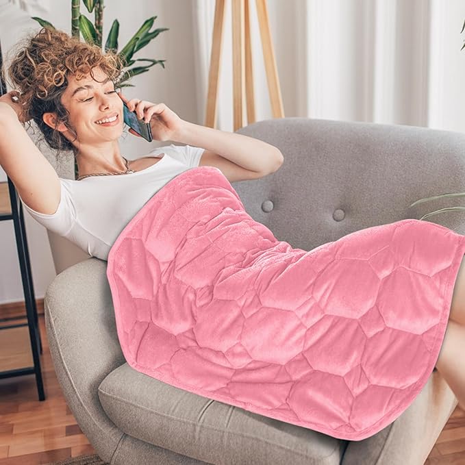 Topblan Weighted Lap Blanket 7lbs for Adults, Small Weighted Blanket Throw for Napping, Relaxation, Calming and Travel, Skin Friendly & Machine Washable for All-Season Sleeping, Pink 24x29 inches