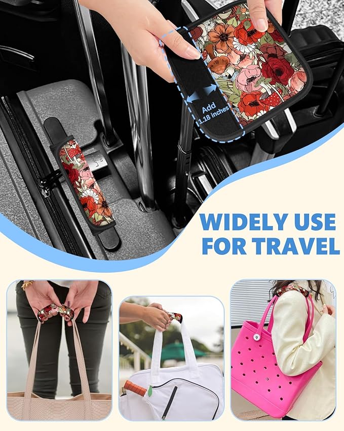 Slohif Luggage Handle Wrap 3Pcs Suitcase Identifier - Bag Strap Cover For Bogg Travel Accessories Easy Identification Bright Marker Sleeve Grips Comfort Neoprene Concealed Tag For Airport, Mushroom