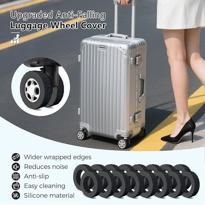 16-Pack Luggage Wheel Covers, Luggage Wheel Protector Covers for 2-2.4 inches Wheels Suitcases，Anti-Scratch & Noise Reduction Design, Silicone MaterialDurable Travel Case Accessories.