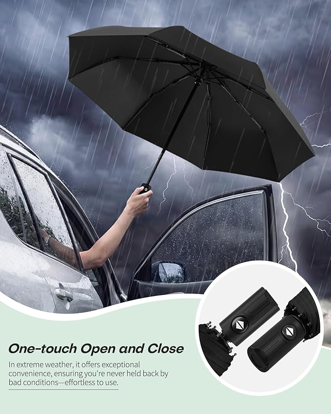 HIPPIH Compact Travel Umbrella for Rain - Windproof Automatic Umbrellas, UV Umbrella for Sun Protection with Black Anti-UV Coating, Portable Small Umbrellas for Backpack, Car, Walking, Kids, Women