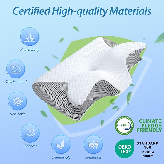 HOMCA Memory Foam Cervical Pillow, 2 in 1 Ergonomic Contour Orthopedic Pillow for Neck Pain, Contoured Support Pillows for Side Back Stomach Sleepers