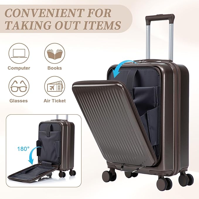 Hardside Luggage, Durable ABS Suitcase with Spinner Wheels, 20/14 Inch