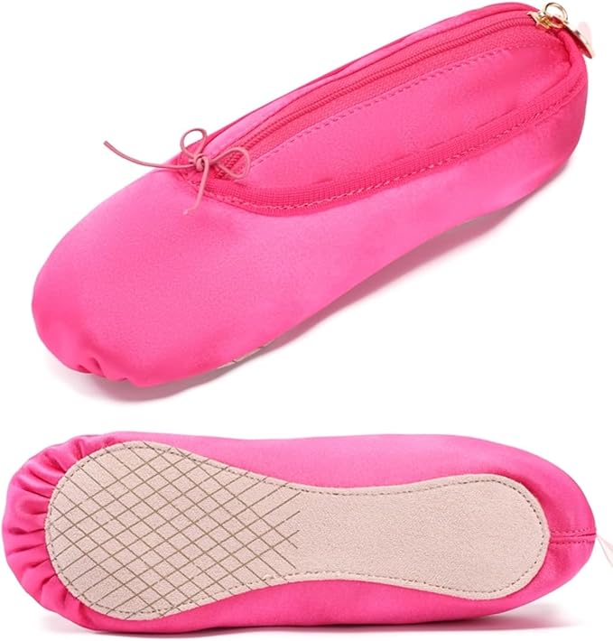 Ballet Dance Shoe Makeup Bag For Little Girls, Ballerina Slipper Makeup Pouch Bag, Ballet Pointe Shoes Gifts (Hot Pink)