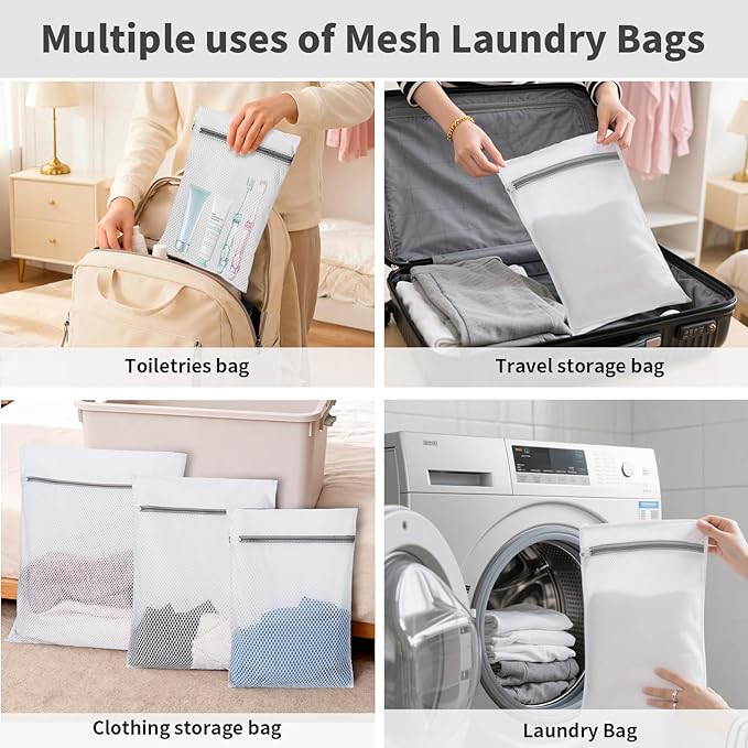 150L Laundry Bag Backpack with 3 Sizes Mesh Wash Bags and Shoulder Straps Foldable Clothes Hamper Bag with Drawstring Closure for College, Apartment, Laundromat (White)