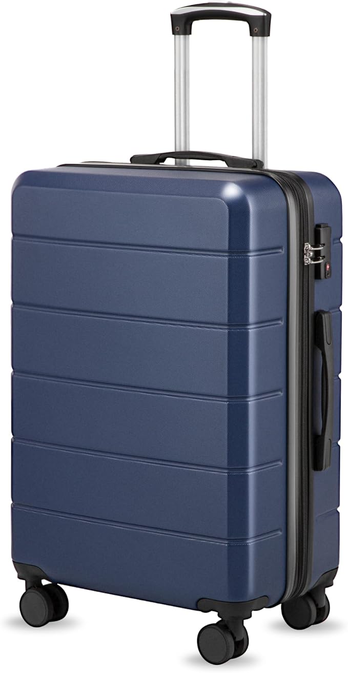 24 Inch Checked Luggage with Spinner Wheels, Expandable Hardside Medium Suitcase with 360° Spinner Wheels & TSA Lock, Durable ABS Travel Suitcase for 3-5 Day Trips (24 in, Blue)