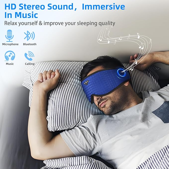 3D Sleep Mask with Bluetooth Headphones, Sleeping Headphones for Side Sleepers, Zero Eye Pressure, Adjustable Sleep Eye Mask, Ultra-Thin Stereo Speakers Perfect for Sleeping-Peacock Blue (Z-Dark Blue)