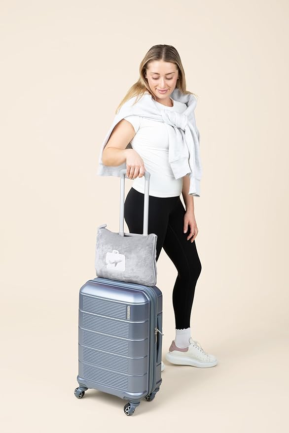 EverSnug Travel Blanket and Pillow - Ultra-Soft, Compact & Lightweight, 65x40 Inches, with Carry Case, Luggage Sleeve & Backpack Clip for Airplane Comfort (Light Grey)