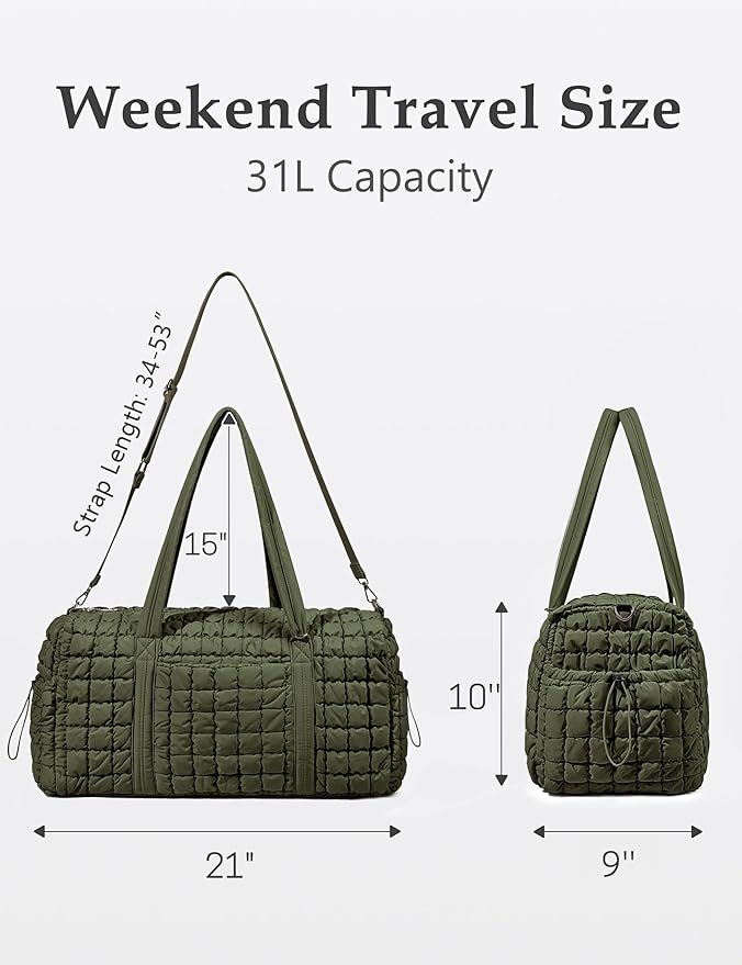 Quilted Travel Duffle Bag for Women Medium Weekender Bag Puffer Overnight Bag Large Soft Puffy Duffel Bag Carry-On Gym Bag Lightweight Personal Item Travel Bag for Trips Business Sport Airplane