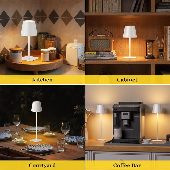 Kakanuo White Gold Cordless Rechargeable Table Lamp 5000mAh Battery Operated Lamps, 3 Colors Stepless Dimming Touch Lamp for Living Room, Kitchen Counter, Dining, Outdoor Patio, 2 Pack