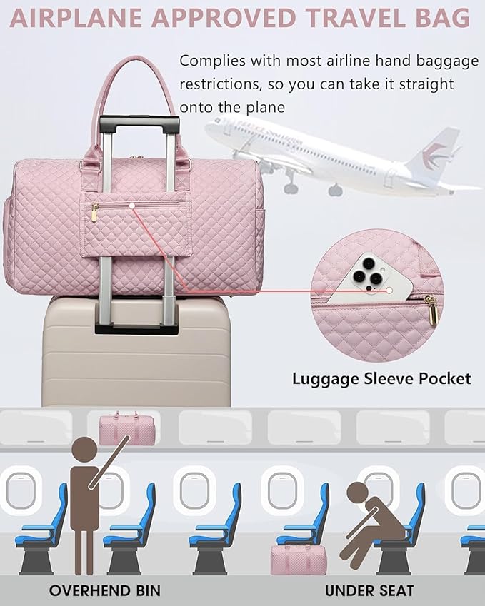 Women Weekender Travel Duffle Bag: Travel Duffel Overnight Bags with Shoe Compartment Large Carry on Tote with Toiletry Bag Weekend Traveling Yoga Gym Hospital Bag for Women with Wet Pocket Pink