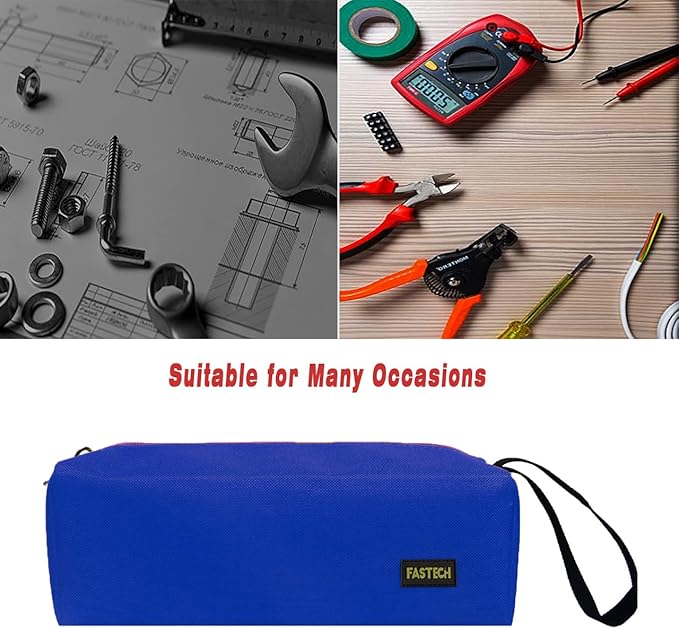 FASTECH 1-Pack Zipper Utility Tool Bag, Small Zipper Bags/Multi-purpose Tool Pouch Tote Bags Storage Organizer for Screwdrivers, Pliers, Nut Drivers Gifts to Men/Women. (Blue)