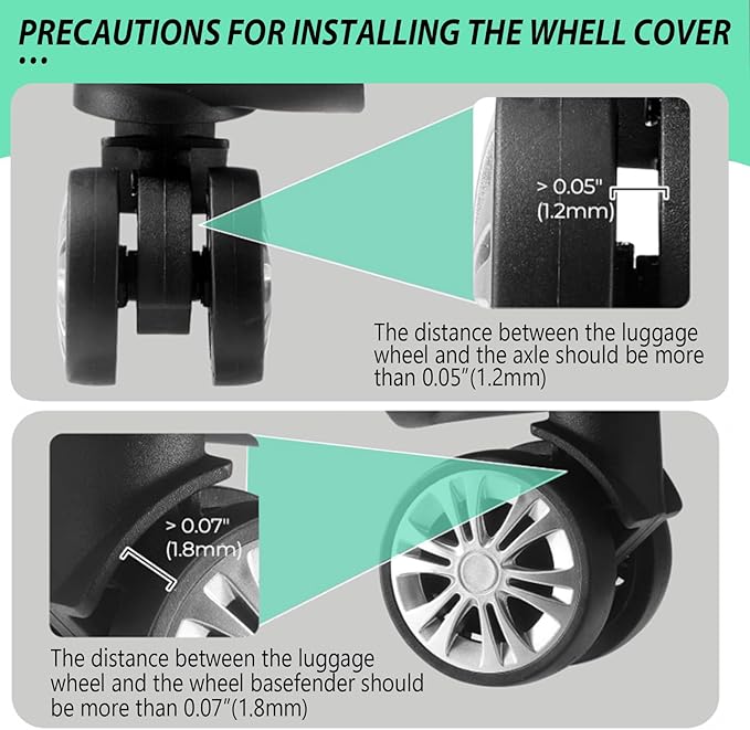 8 Pack Luggage Wheel Covers for Dual Spinner Wheels, Silicone Suitcase Wheel Protectors for 2.0"-2.4" Wheels, Noise Reducing & Anti-Scratch Tire Sleeves, Travel Accessories for Checked & Carry On