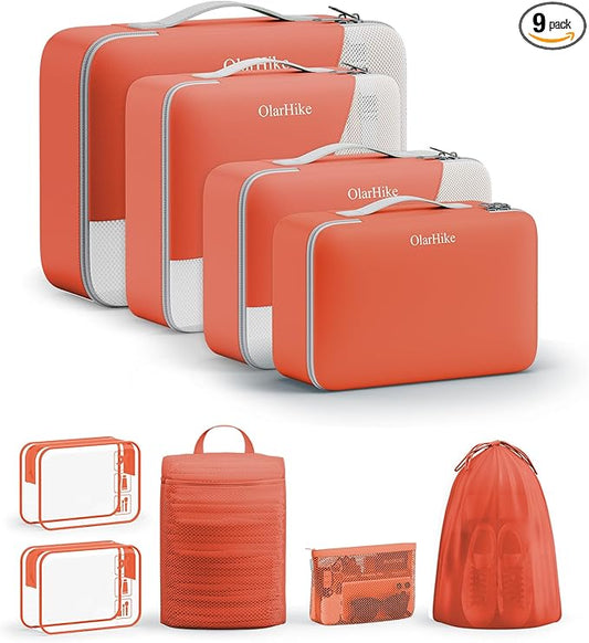 11 Set / 9 Set Packing Cubes for Travel,Gifts for Women Mom Kids,TSA Approved Bags for Makeup, Cosmetic, Toiletry, Organizers for Suitcase Carry On, Cruise Essentials Airplane Accessories,Orange