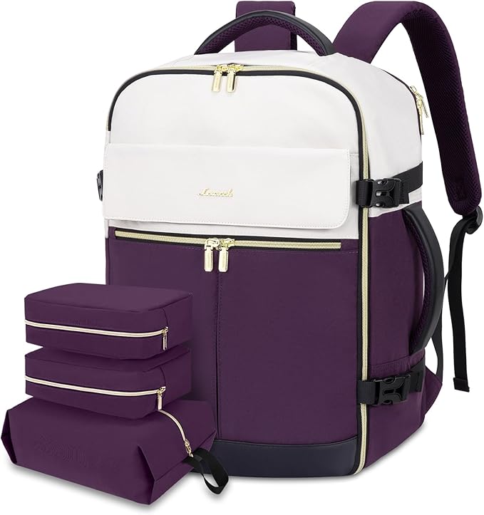LOVEVOOK 40L Large Travel Backpack for Women, Flight Approved, Waterproof, TSA Compliant, Fits 17.3'' Laptop, 17 Pockets, 3 Packing Cubes