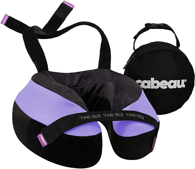 Cabeau Travel Neck Pillow for Airplanes – The Neck’s Evolution, TNE S3 – Supportive Memory Foam Design for Long Haul Flights – Attachable Seat Straps and 360° Support (Paris Lavender)