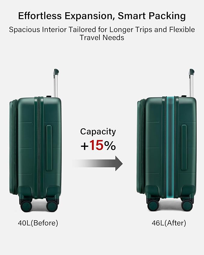 Hanke Hardside Expandable Carry On Luggage, 20 Inch Top Opening Trunk Luggages with Spinner Wheels, All-PC Hard Shell Carry-On Suitcase, Lightweight & TSA Airline Approved (Blackish Green, 46L)