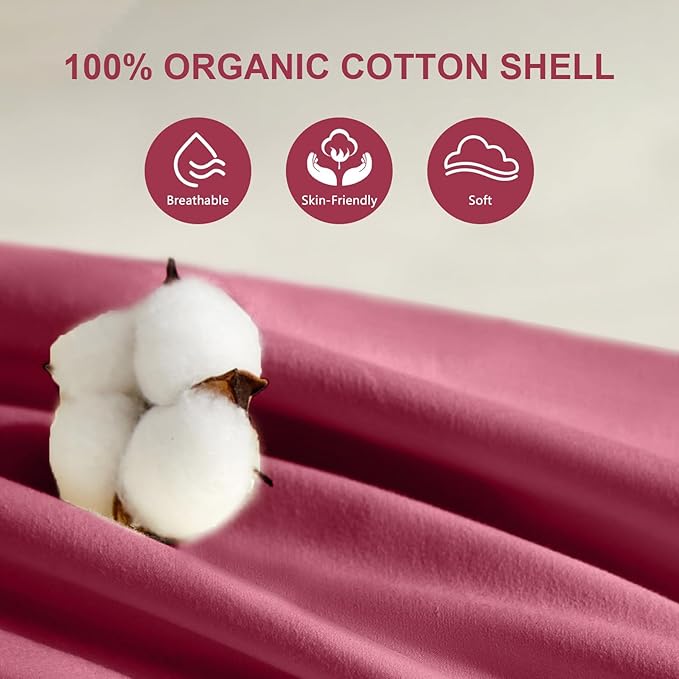 Organic Buckwheat Pillow for Sleeping with Dual-Layer Pillowcase and Extra Tartary Buckwheat Hulls, Adjust Height and Firmness, Neck Support Pillow for Back and Side Sleepers 14"x20", Burgundy