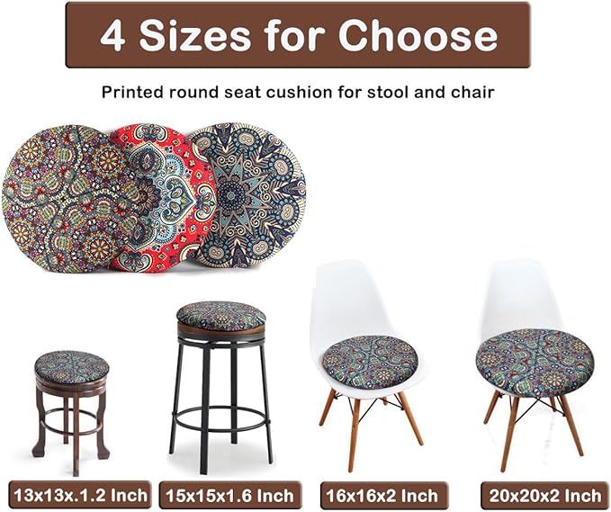 Sigmat Memory Foam Seat Cushion Anti-Slip Soft Round Stool Cushion Chair Pad 15 Inch Graphic