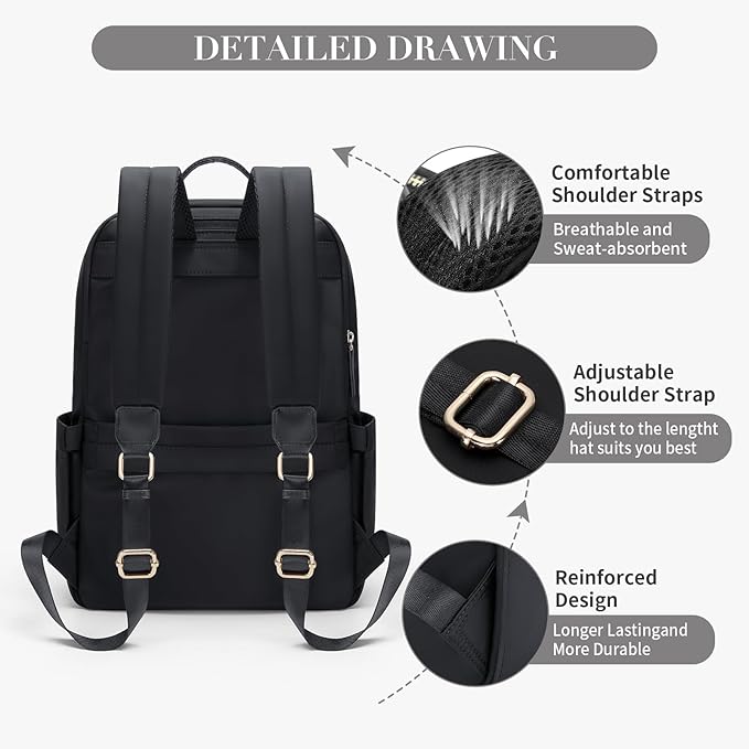 GOLF SUPAGS Women Laptop Backpack Casual Daypack for Work Travel College Backpack Purse Fits 14 Inch Notebook (Black)