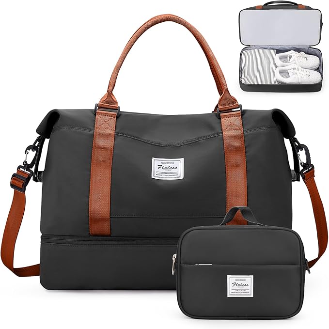 Weekender Bags for Women,Personal Item Travel Bag with Shoes Compartment,Overnight Travel Duffel Bag with Toiletry Bag,Medium