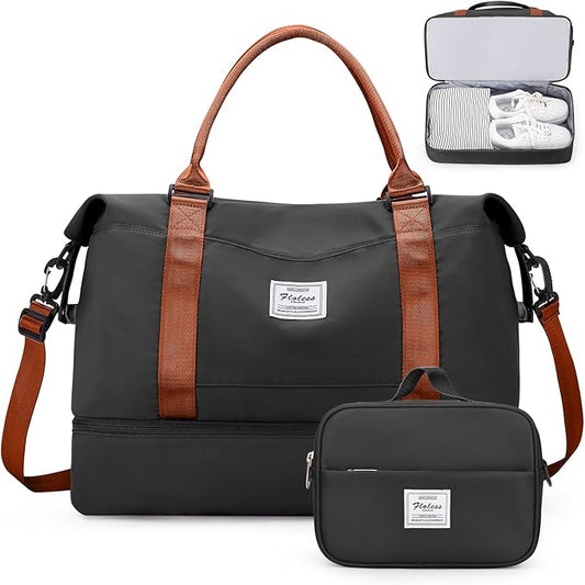 Weekender Bags for Women,Personal Item Travel Bag with Shoes Compartment,Overnight Travel Duffel Bag with Toiletry Bag,Medium