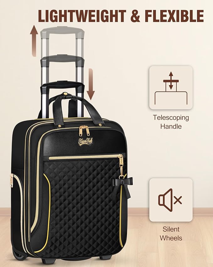 Underseat Carry On Luggage with 2 Wheels, Airline Approved Personal Item Suitcase with Multiple Compartments, Lightweight Softside Under Seat Carry-on Suitcases for Women Travel Business, Black