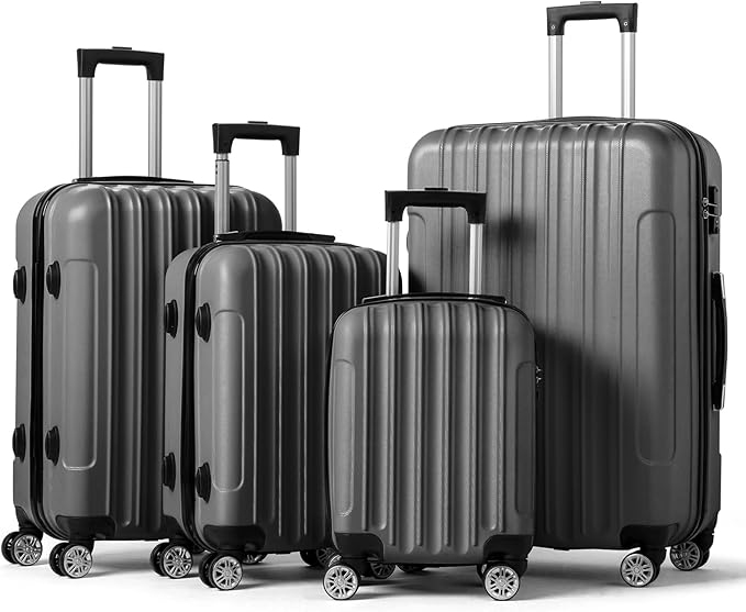 Karl home 4 Piece Luggage Sets, Travel Suitcase, Large Capacity Lightweight Luggage Sets with TSA Lock & Spinner Wheels, for Business, Travel, School Starts (16"/20"/24"/28"), Dark Gray