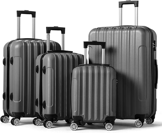 Karl home 4 Piece Luggage Sets, Travel Suitcase, Large Capacity Lightweight Luggage Sets with TSA Lock & Spinner Wheels, for Business, Travel, School Starts (16"/20"/24"/28"), Dark Gray