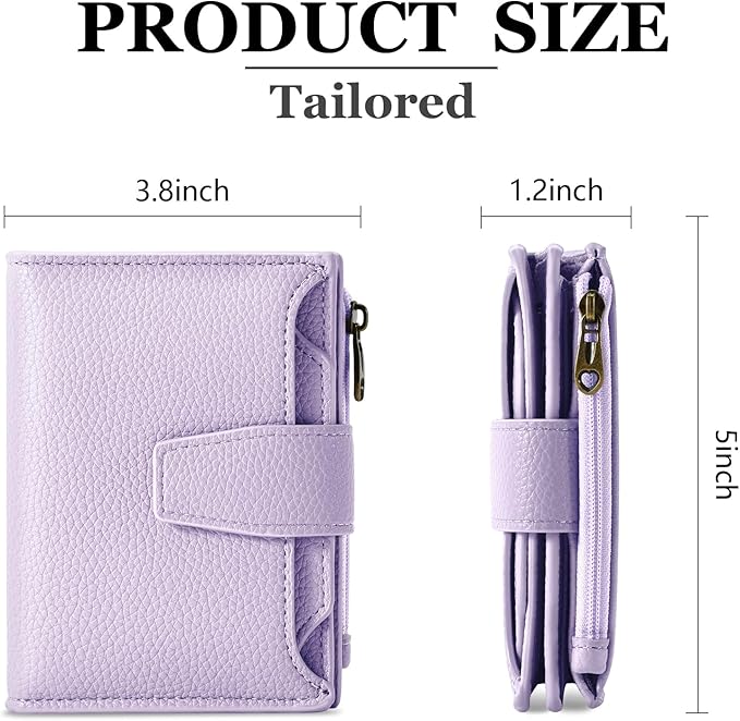 Airkit Small Wallet Women RFID Blocking Soft Leather Bifold Compact Card Holder Wallet for Women with Zipper Coin Pocket 4 ID Window