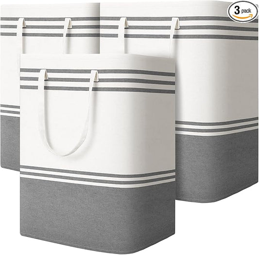 3 Pack Large Laundry Baskets, Laundry Hampers, Freestanding Waterproof Collapsible Clothes Bag with Extended & Reinforced Handles - Clothes Basket for Dorm, Bathroom, Home (100L)