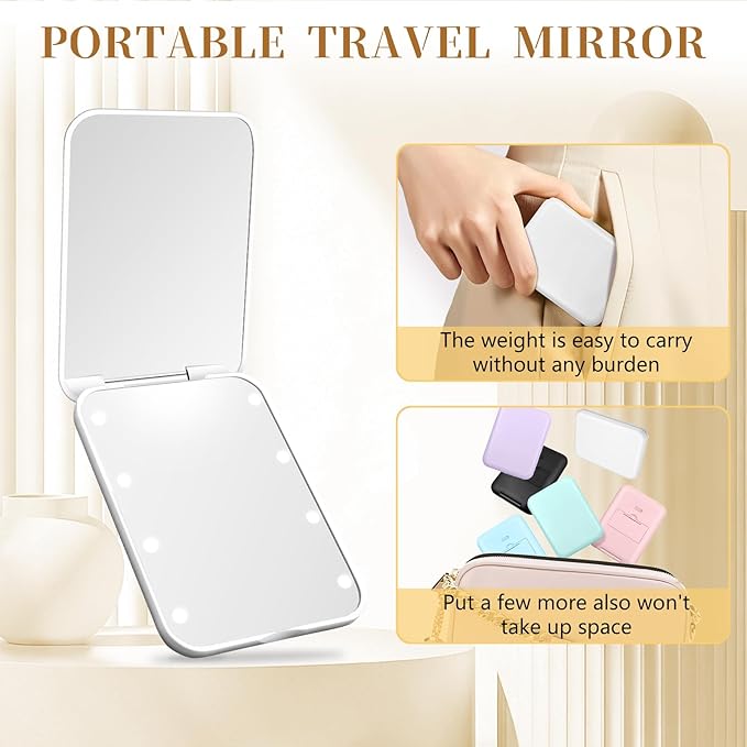 Kakuje Compact Mirror, 1X/3X Magnification LED Pocket Mirror with Nternal BIattery, Mini Mirror for Purse, Pocket,Travel and Present (White)