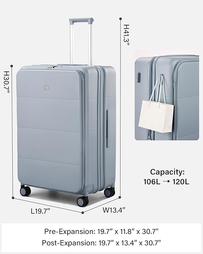 Hanke Hardside Expandable Large Checked Luggage, 28 Inch Top Opening Trunk Luggages with Spinner Wheels, All-PC Hard Shell Suitcase, Lightweight TSA Approved (Grey, 120L)
