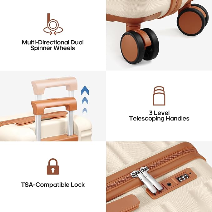 3 Piece Luggage Set 20 Inch Carry On Suitcase with Spinner Wheels, PC Hard Shell TSA Lock, Expandable & Fully Lined Interior, Airline Approved