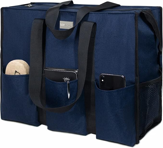 TOPDesign Utility Water Resistant Tote Bag with 13 Pockets, Top Zipper Closure & Thick Bottom Support, for Working Women