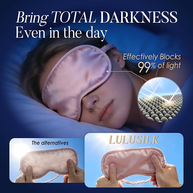 LULUSILK Mulberry Silk Sleep Eye Mask & Blindfold with Elastic Strap/Headband, Soft Eye Cover Eyeshade for Night Sleeping, Travel, Nap(Pink)