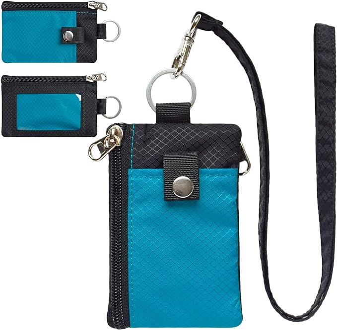 CHENSPRX Minimalist RFID Blocking Small Wallet with ID Window,WaterResistant Zip Id Case Wallet with Lanyard Keychain for Cards,Cash,Travel,Women,Men