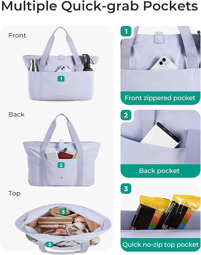 BAGSMART Tote Bag for Women, Foldable Tote Bag With Zipper Travel Large Shoulder Bag Handbag for Work