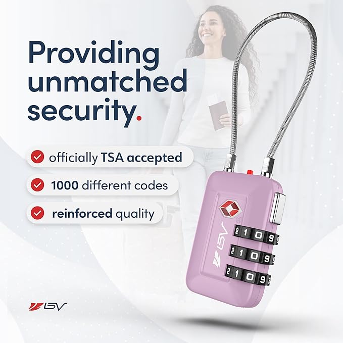 TSA Accepted Luggage Travel Lock, Set-Your-Own Combination Lock for School Gym Locker, Luggage Suitcase Baggage Locks, Filing Cabinets, Toolbox, Case (Purple, 4 Pack)