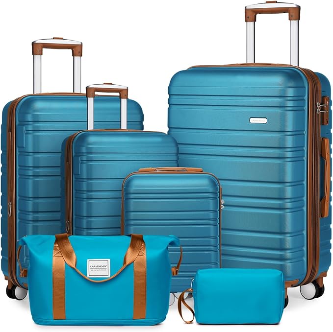 LARVENDER Luggage Sets 6 Piece, Expandable Hardside Carry on Suitcase Set with Spinner Wheels, Lightweight Rolling Luggage Sets for Women with TSA Lock, Blue