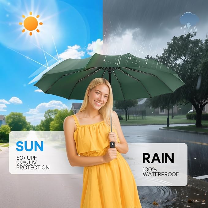 Travel Compact Umbrella, Folding Travel Umbrella for Rain and Shine Small, Windproof Automatic Open/Close, Portable Umbrellas