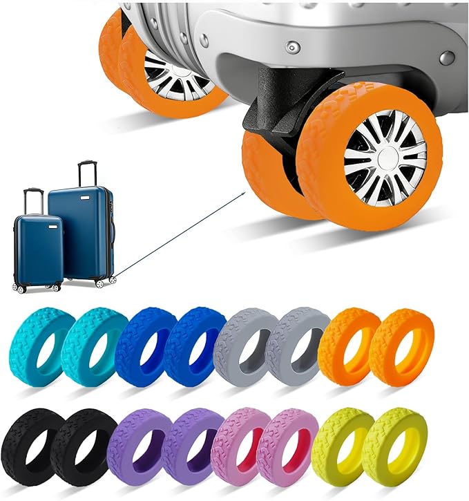 16 Pcs Upgrade Luggage Wheel Covers,Silicone Luggage Wheel Cover, 2-2.4 inches Carry-On Suitcases Office Chair Caster, Scratch-Resistant and Noise-reducing design, Essential Travel Accessories(Orange)